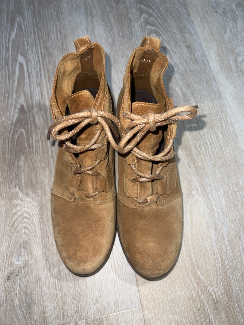 Sorrel Tan Suede Lace-Up Ankle Boot wedges